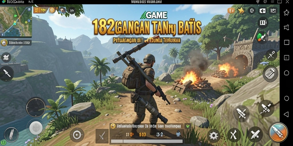 Screenshot utama 182GAME menampilkan aksi eksplorasi di dunia terbuka.