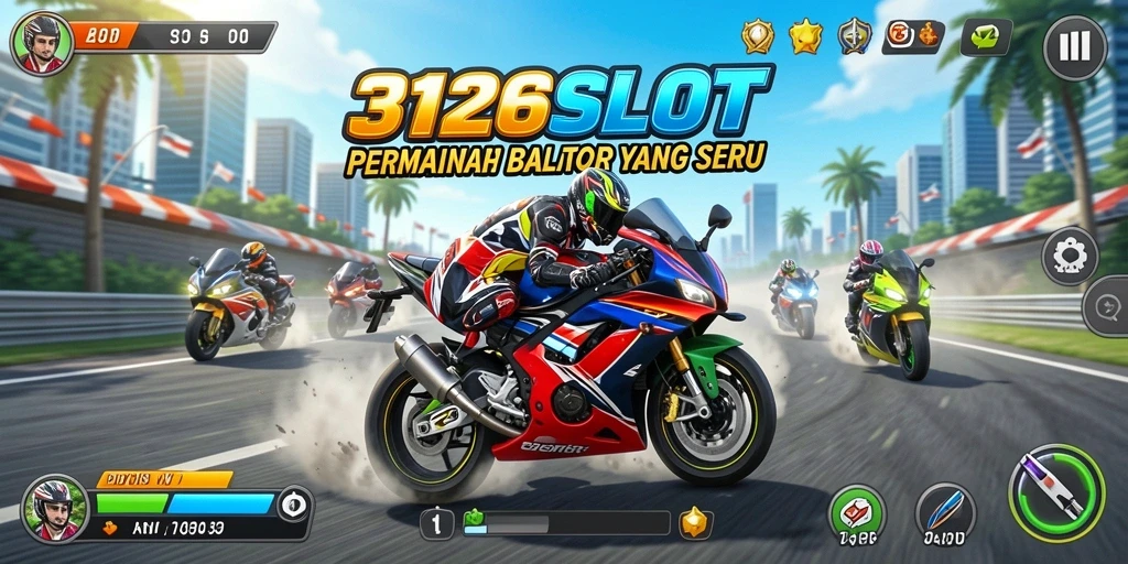 Screenshot utama 3126SLOT menampilkan aksi balapan motor yang menegangkan.