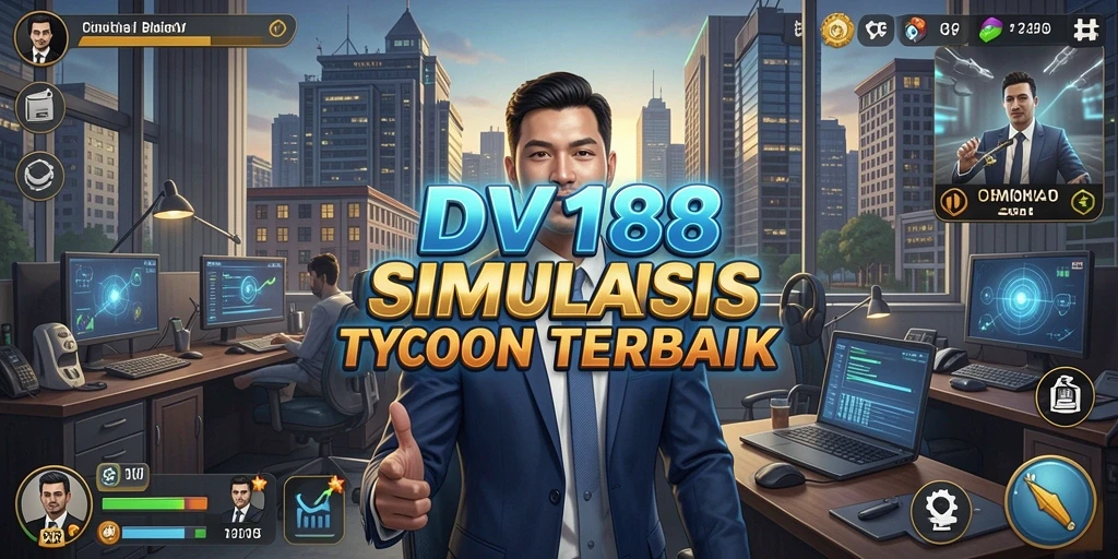 Tangkapan layar utama gameplay DV188 yang menunjukkan simulasi bisnis.