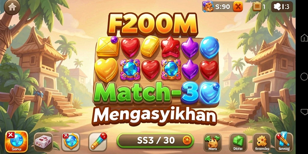 Tangkapan layar gameplay menarik dari F200M yang menampilkan tantangan match-3.