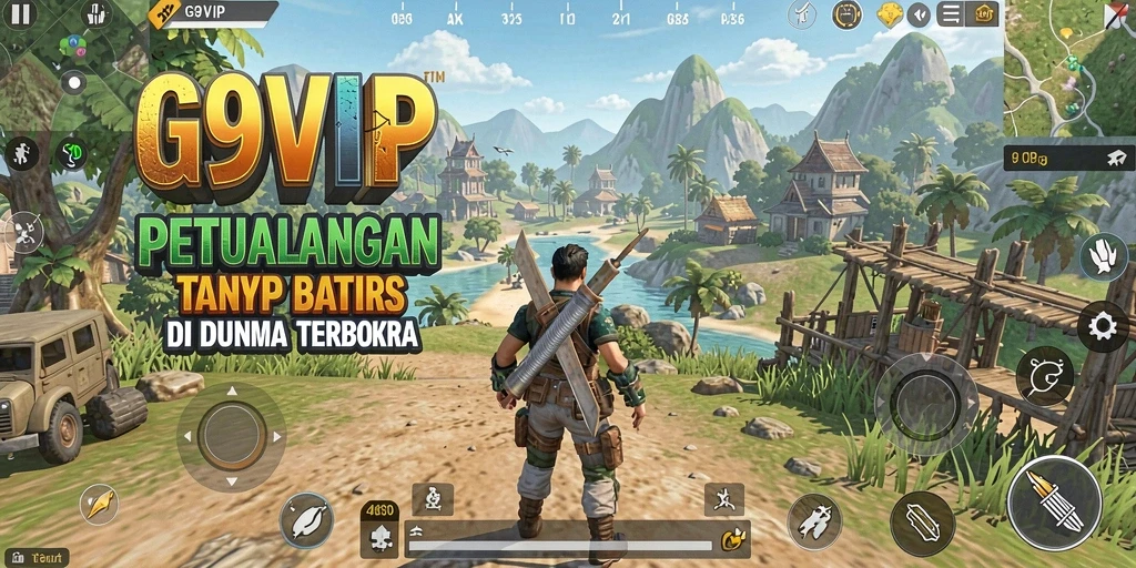Screenshot gameplay G9VIP menampilkan pemandangan dunia terbuka yang memukau.