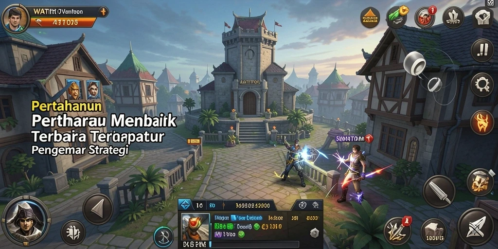 Screenshot gameplay WATITOTO dengan pertahanan menara yang strategis.